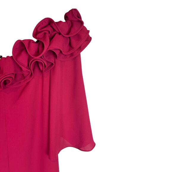 Halston Heritage Mini Dress Womens S Maroon Off The Shoulder Ruffled Neck NWT - Picture 6 of 13